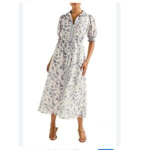 Ever New floral Rochelle midi shirt cottage dress blue and white size 4